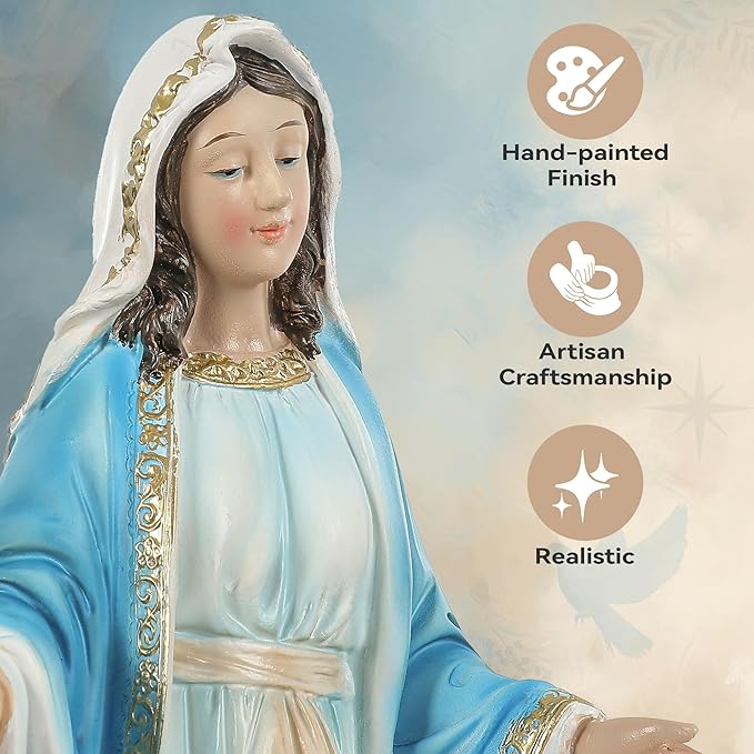12" H Virgin Mary Staue Catholic, Blessed Mother Mary Statue, Our Lady of Grace Nativity Figurines Church Altar Home Holiday Decor, Inspiring Christmas Decor or Gift for Peace & Love