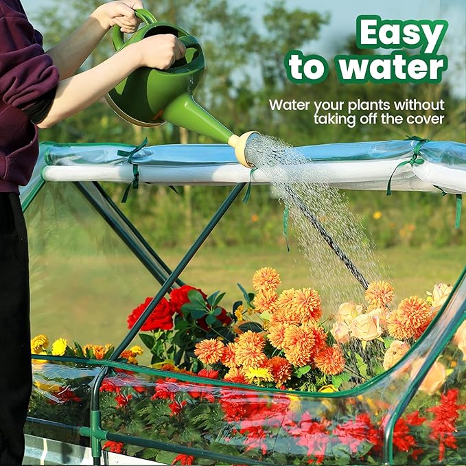 Quictent Raised Garden Bed with Cover Outdoor Galvanized Metal Planter Box Kit, w/ 2 Large Screen Windows Mini Greenhouse 20pcs T Tags 1 Pair of Gloves Included for Growing Vegetables 6x3x1ft (Clear)
