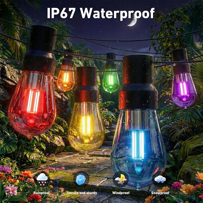 LETIANPAI 400FT RGB+IC Outdoor String Lights, IP67 Waterproof LED Color Changing Clear Bulb String Lights with App & Remote Control, Shatterproof Hanging Patio Lights for Backyard Garden Party