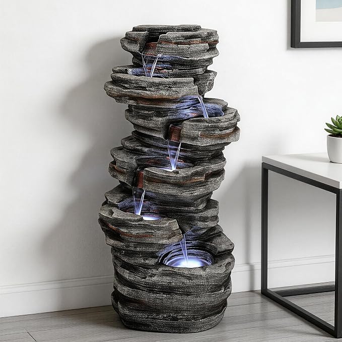 AUTODAYA 6-Tier Rock Outdoor Water Fountain, 40in Tall Oversized Fountains for Outside, Relaxing Cascading Waterfall for Tranquil Outdoor Garden Patio Garden Backyard Oasis