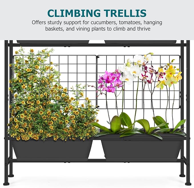 OYEAL Raised Garden Beds Outdoor with Legs 32" Tall Herb Garden Planters Box Raised Flower Beds for Gardening, Vertical Privacy Planter with Trellis for Patio, Porch, Backyard, Balcony, Grey