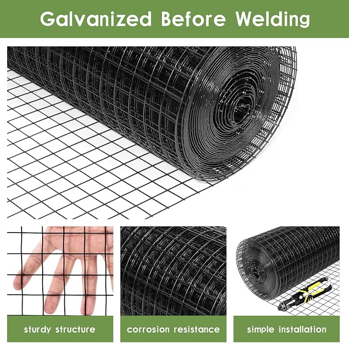 Tongmo 60" x 100' Black Hardware Cloth, 1inch Mesh Chicken Wire Fence, 19 Gauge Vinyl Coated Wire and Welded Wire Roll,Garden Fence, Poultry Netting for Rabbit/Duck/Chicken Coop