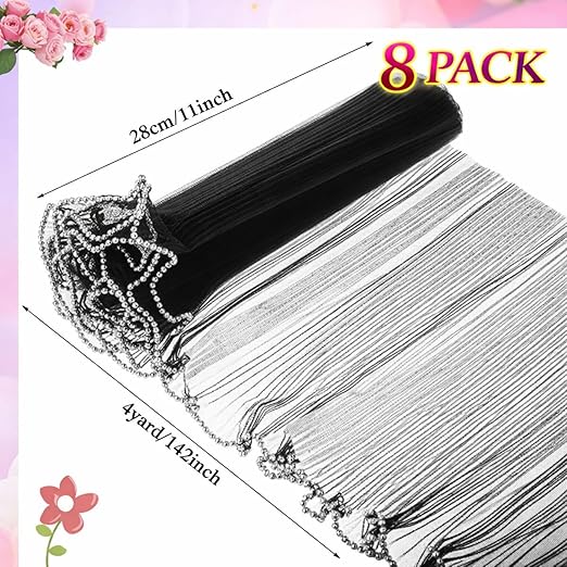Gilprop 8 Pcs Flower Wrapping Mesh Paper, 11 Inch x 4 Yard Wavy Pearl Edge Wrinkled Flower Packaging Mesh, Florist Supplies for Teacher Mother's Day Gifts (Black)
