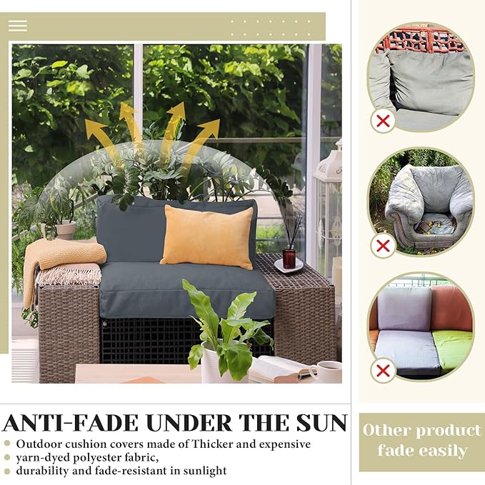 Mindsoft 8 Pcs 24"x24" Patio Cushion Covers Outdoor Cushion Covers Replacement High UV Resistant Anti Slip Waterproof Patio Chair Seat Slipcovers for Outdoor Furniture(Dark Gray)