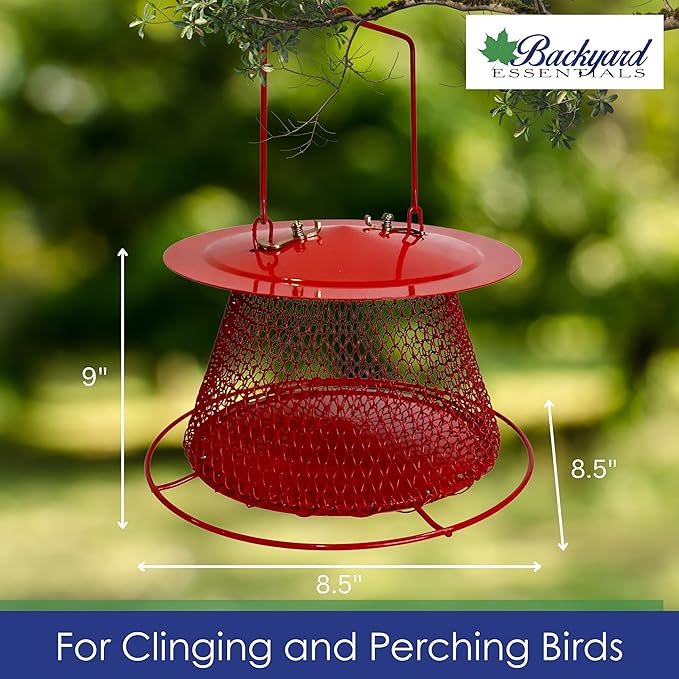 Red Collapsible Mesh Bird Feeder - Small Hanging Bird Feeder - Holds 1 Pound of Sunflower Seeds