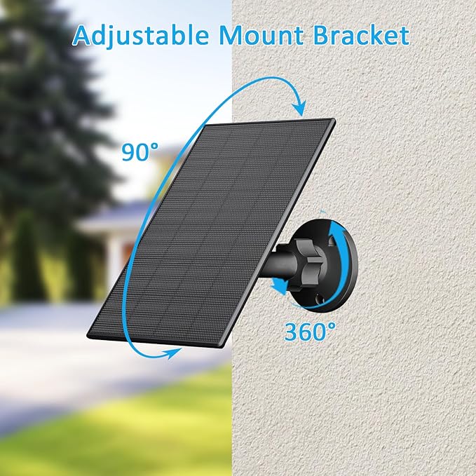 FUTUREZEN 2W Solar Panel for Security Camera Outdoor, 5V USB/Type-C Solar Charger Compatible with Rechargeable Battery Cameras, IP65 Waterproof, 360° Adjustable Mount, 7.2ft Cable (2 Pack, Black)