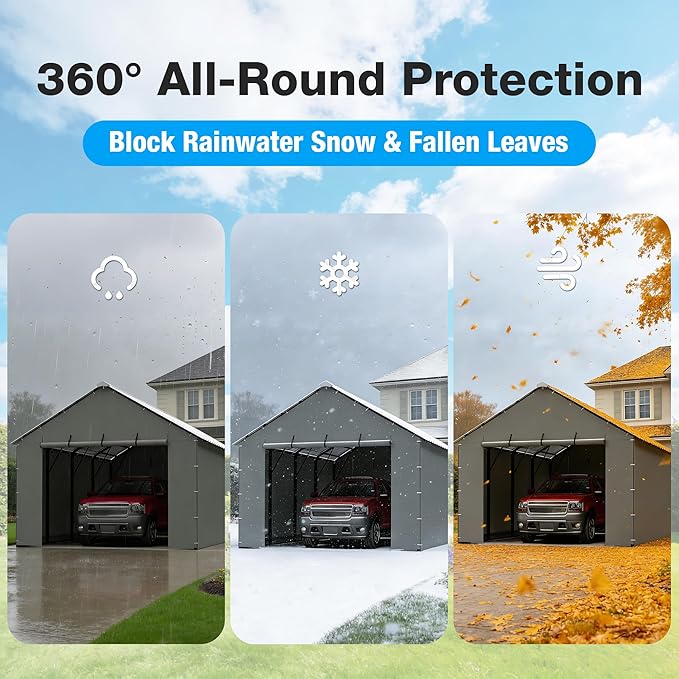 Metal Carport Replacement Sidewall Panel Kit for 12x20 FT, 2 Pack Sidewalls & 2 Pack Zipper Doors,220g PE Tarp, Roll-Up Carport Door Panels, Waterproof UV Resistant, Frame Not Included,Grey