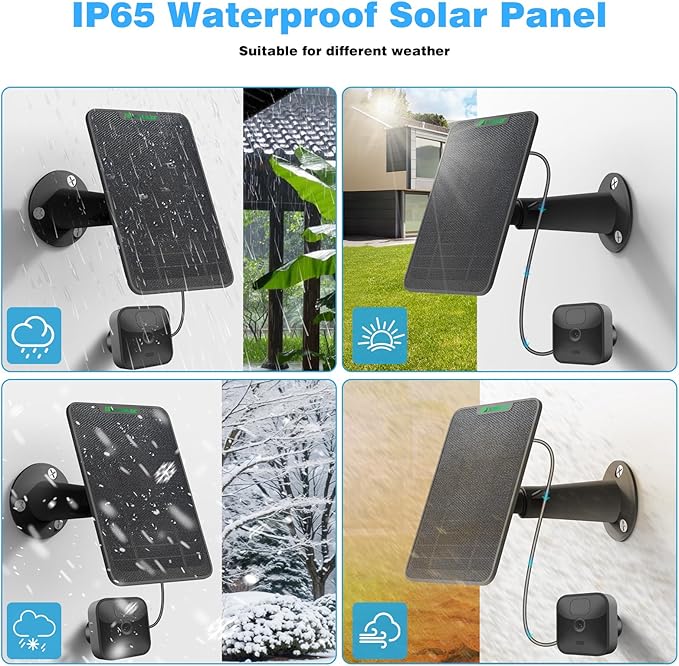 Solar Panel for Blink Camera Outdoor, 6W Solar Panel with Battery Compatible with Blink Outdoor 3 & 4 XT XT2 Camera, Solar Charger with Rubber Plug,13.1ft Cable, IP65 Waterproof