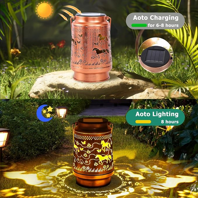 Horse Birthday Gifts for Women Mom Grandma, Solar Lanterns Outdoor Waterproof Garden Decor Hanging Lantern Lights, Metal LED Decorative Gardening Light for Patio Yard Lawn Porch