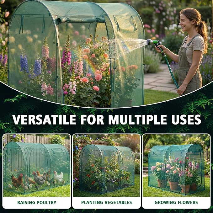 8.2'x4'x6' Crop Cage for Garden, Large Tunnel Plant Netting Cover,4 Roll-Up Zipper Door Garden Cage,Bug Netting Cover for Vegetables &Fruits,Durable Raised Garden Ded Covers Garden Netting