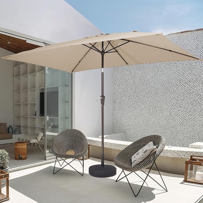 JEAREY 6.5x10 ft Rectangular Patio Umbrellas Rectangle Outdoor Umbrella with Push Button Tilt and Crank, Market Table Umbrella 6 Sturdy Ribs UV Protection for Poolside Garden Backyard Deck, Beige