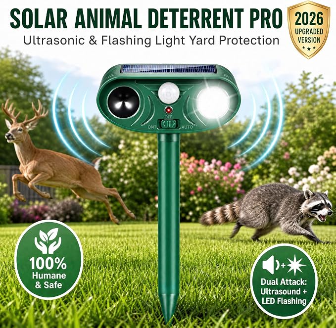 2026 Sonic Fortress Pro Deer Repellent Devices, Racoon Repellent Outdoor Squirrel Fortress Pro Animal Repeller Cat Deterrent with Motion Sensor& Light to Scare Bear Rabbit Skunk for Garden Yard(4)