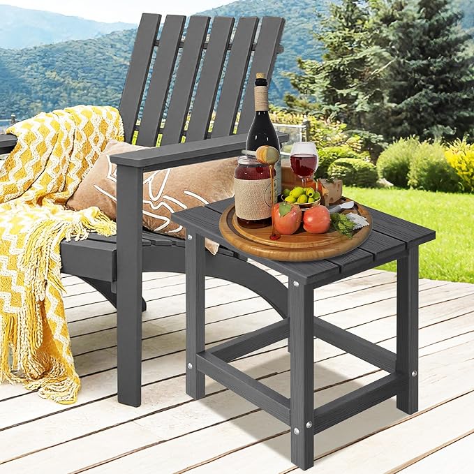 LZRS HDPE Adirondack Side Table - Small Outdoor Table for Patio, Deck, Garden & Poolside,Eco-Friendly,Sturdy and Easy Assemble, Grey