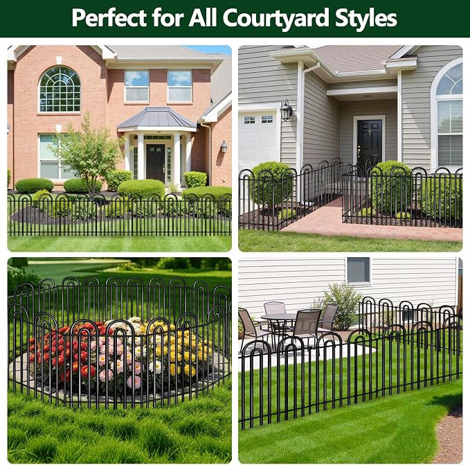 Decorative Garden Fence, 8 Panels No Dig Fence, 40 in(H) x 19.34 ft(L) Animal Barrier for Dogs Rabbits, Rustproof Metal Arched Decorative Garden Fences for Flower Bed, Outdoor, Yard, Patio
