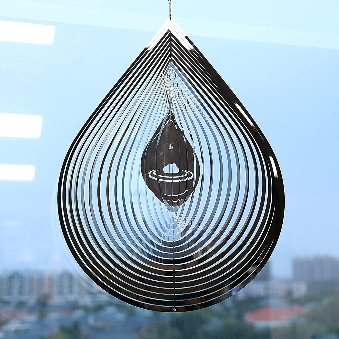 Wind Spinner 3D Water Droplets Shape Highly Reflective Stainless Steel Metal Outdoor Garden Decor, Decorations to Scare Away Yard Birds 12 inch, Birthday Gifts for Mom,Mother's Day,Aunt Gifts