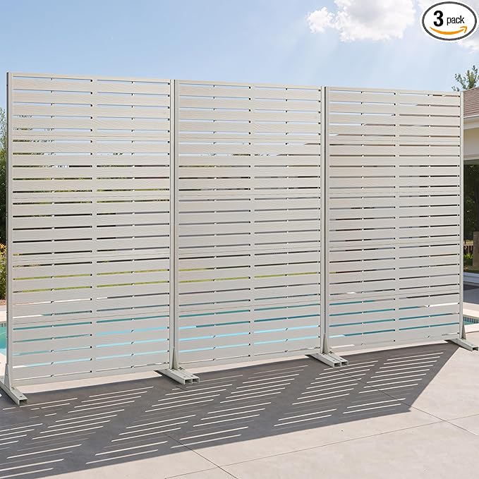 Privacy Screen Outdoor 60" Hx35 W Freestanding Privacy Panel with Stand, HDPE Decorative Privacy Fence with Sandblasting Louver Pattern, Patio Divider Screen, Privacy Screens for Outside