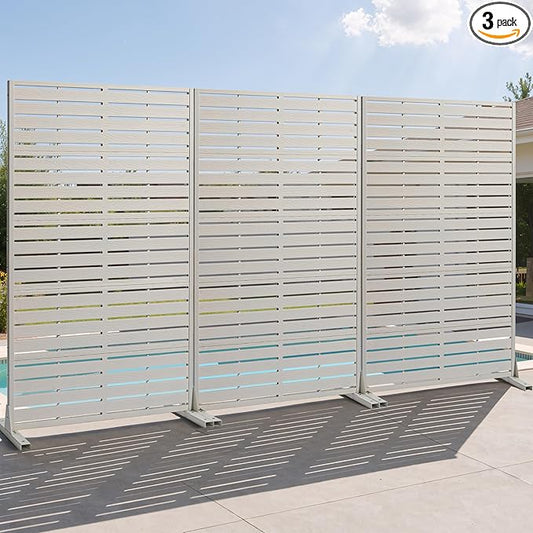 Privacy Screen Outdoor 60" Hx35 W Freestanding Privacy Panel with Stand, HDPE Decorative Privacy Fence with Sandblasting Louver Pattern, Patio Divider Screen, Privacy Screens for Outside