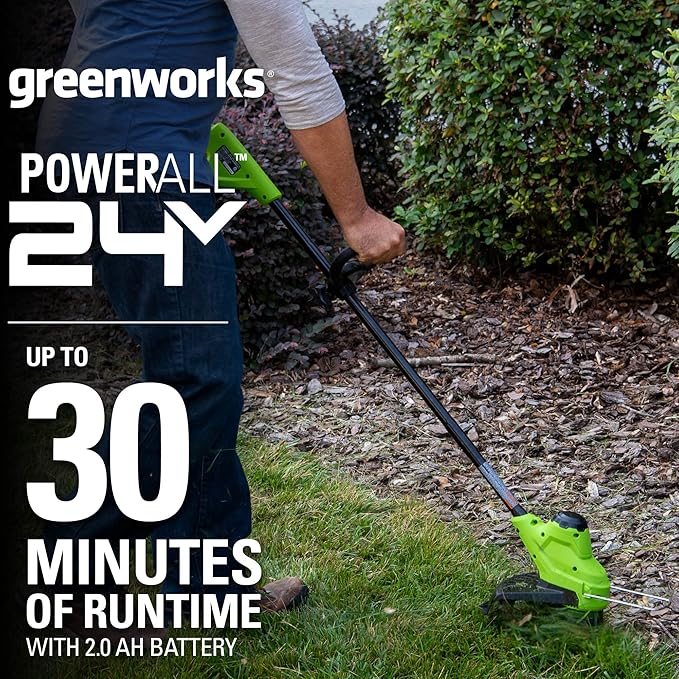 Greenworks 24V 13" Brushless Lawn Mower, String Trimmer, 4.0Ah USB Battery and Charger Included