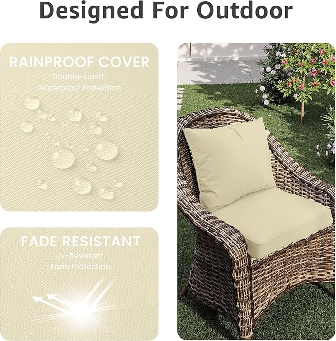PatioGlow Outdoor Seat Cushion Set 22 x 24 x 4 Inch, Waterproof & Fade Resistant Patio Furniture Cushions with Removable Cover and Ties, Thick Deep Seating Pads for Outside Chair Sofa Couch, Yellow