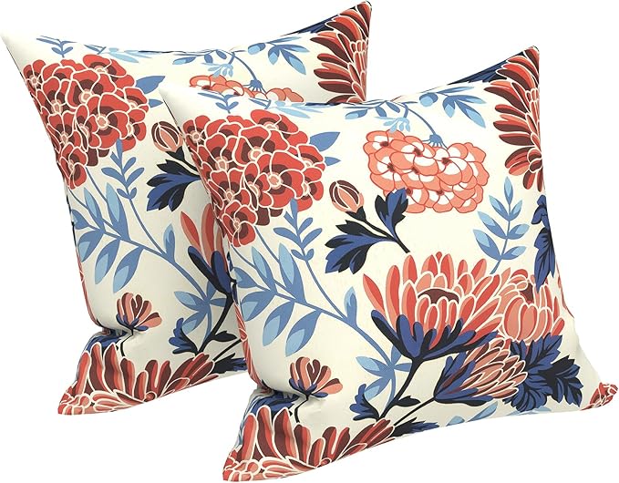 LVTXIII 2 Pack Outdoor Throw Pillow Covers for Patio Furniture, 16x16 Inch Square Pillow Case, Water-Repellent Cushion Covers for Garden, Porch, Sofa, Vibrant Blossom