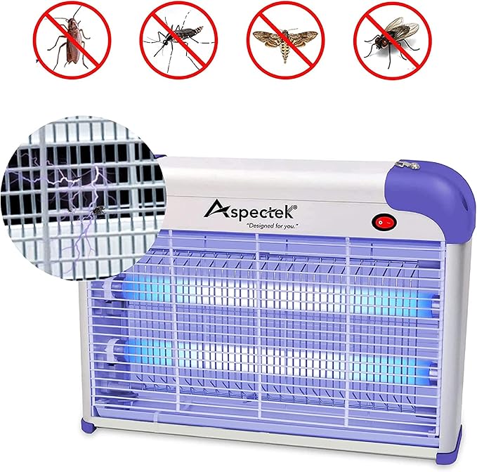 ASPECTEK 20W Indoor Bug Zapper, Insect Killer, Powerful UV Lamp Attracts Flying Insects Like Mosquito, Fungus Gnat, Moth, 2800V Includes 2 Replacement Bulbs