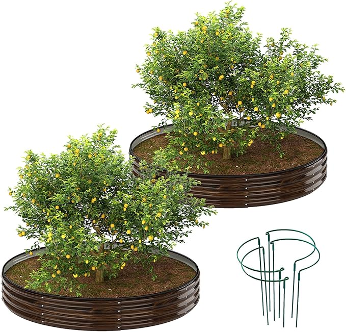ZFHgarden Galvanized Metal Planter Round Raised Garden Bed Kit for Gardening Outdoor Grow Garden Box Raised Flower Bed Round Galvanized Planter Outdoor 2PC 3x3x1ft