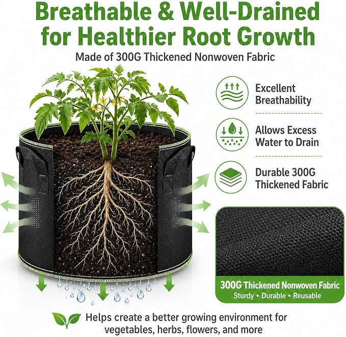 Delxo 20-Pack 7 Gallon Heavy Duty Aeration Thickened Nonwoven Fabric Pots Plant Grow Bags with Handles
