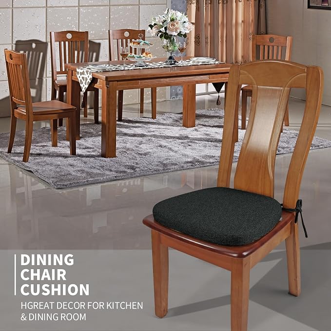 SINOSSO 4 Pack Memory Foam Chair Cushions for Dining Chairs, Friendly Woven Fabric 16" U-Shape Comfortable Kitchen Chair Pads, Removable Slip Resistant Seat Cushions (Set of 4, Black)