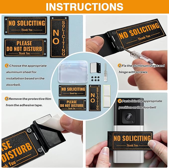 Metal Doorbell Cover No Soliciting Sign for House，Universal Fitting Doorbell Cover That Rotates From NO SOLICITING to DO NOT DISTURB,Flipable No Solicitors Sign for Ring Doorbell, Horizontal & Vertical Mode, Easy Installation，The Gift for Home Offices ...