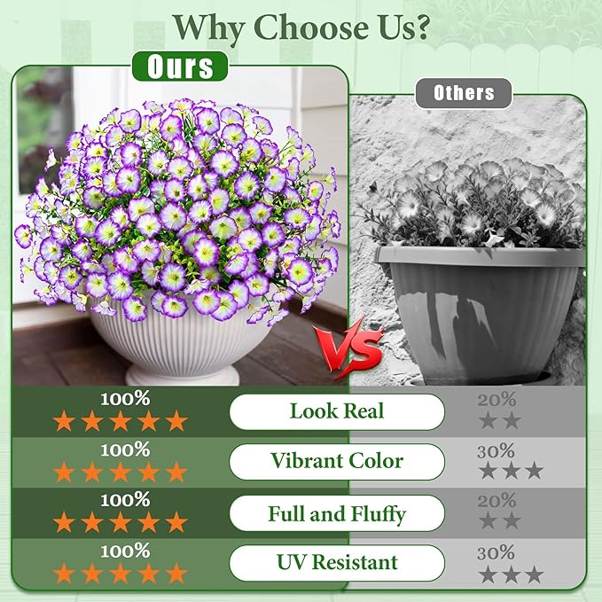 Yastouay Artificial Flowers for Outdoors, 26 Bundles Fake Outdoor Flowers, UV Resistant Artificial Plants & Flowers for Decoration, Purple/White Realistic Morning Glory for Outdoor Porch Garden