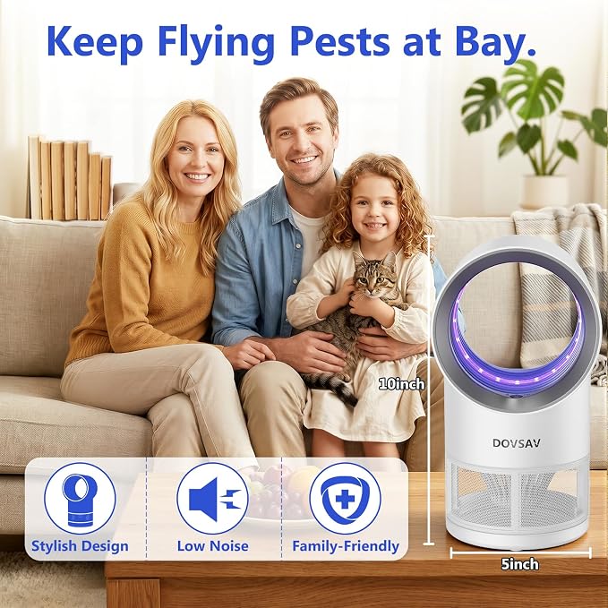 Fruit Fly Trap for Indoors, Indoor Fly Trap with Suction, Indoor Bug Zapper, Gnat Traps for House with Timer and Bug Light, 10 Pcs Sticky Glue Boards (White)
