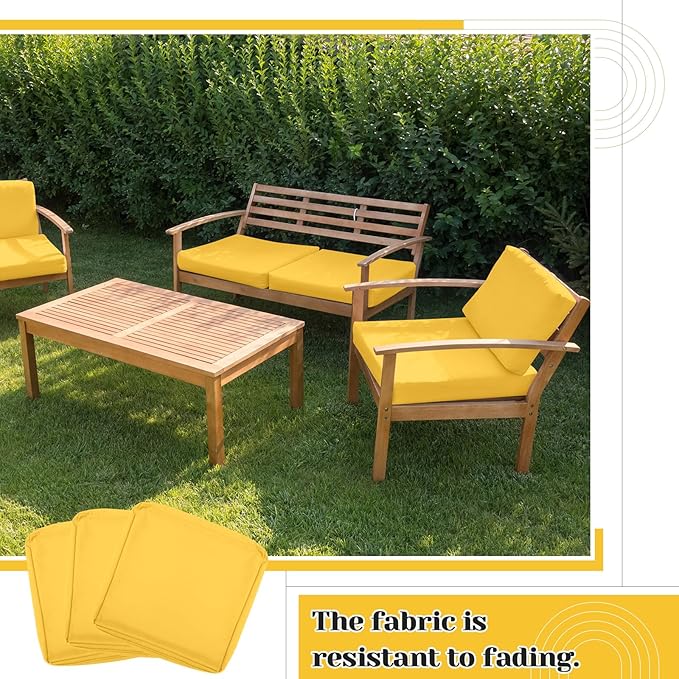 Mindsoft 8 Pcs 24"x24" Patio Cushion Covers Outdoor Cushion Covers Replacement High UV Resistant Anti Slip Waterproof Patio Chair Seat Slipcovers for Outdoor Furniture(Yellow)