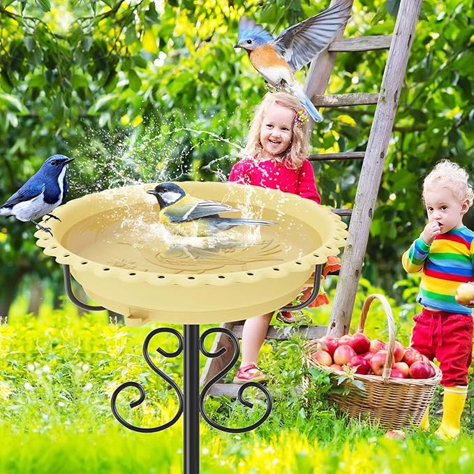 Bird Bath for Outside,Outdoor 12" Birdbath Detachable Water Bowl,Vintage Freestanding Bird Baths Bird Feeder for Outdoors Garden Patio Yard Lawn Decor (Beige)