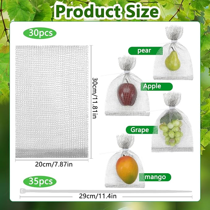 DECYOOL 30 Pack Fruit Protection Wire Mesh Bags, 8 x 12 Inches Stainless Steel Root Protection Bags for Orchard Garden Vegetable Fruits Berries