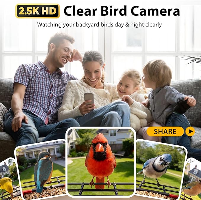 Smart Bird Feeder with Camera 2.5K HD, BOLITE Bird House for Outdoors, AI Auto-Capture & Motion Detection, Weatherproof Camera, Solar Powered, Ideal Gift for Men Women Mom Dad & Bird Lovers, Red