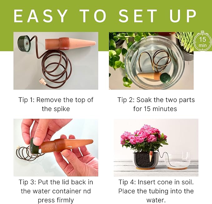 Blumat Classic Self-Watering Stakes - Prevents Overwatering and Underwatering for Healthy Growth While You are Away - Ideal for Indoor Plant Watering, 15 Pack, wo Adapter