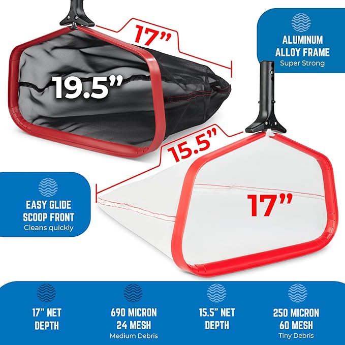 ProTuff 17" Silt Net Pool Skimmer for PROS – “490 Promise” Unlimited Unconditional Replacement – Ultra-Durable Ultra Fine Net for Silt – Heavy-Duty Aluminum Frame, EZ-Clip & Deep Bag for Cleaning