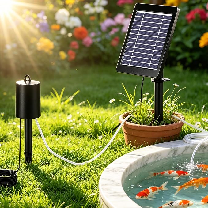 Yeomi 4W Solar Aerator Pump, Solar Pond Oxygenator with Dual Air Stones, 3 Working Modes 18/36/72H Runtime, Split Mount Solar Powered Air Pump for Outdoor Pond, Fish Tank, Water Feature Aquaculture
