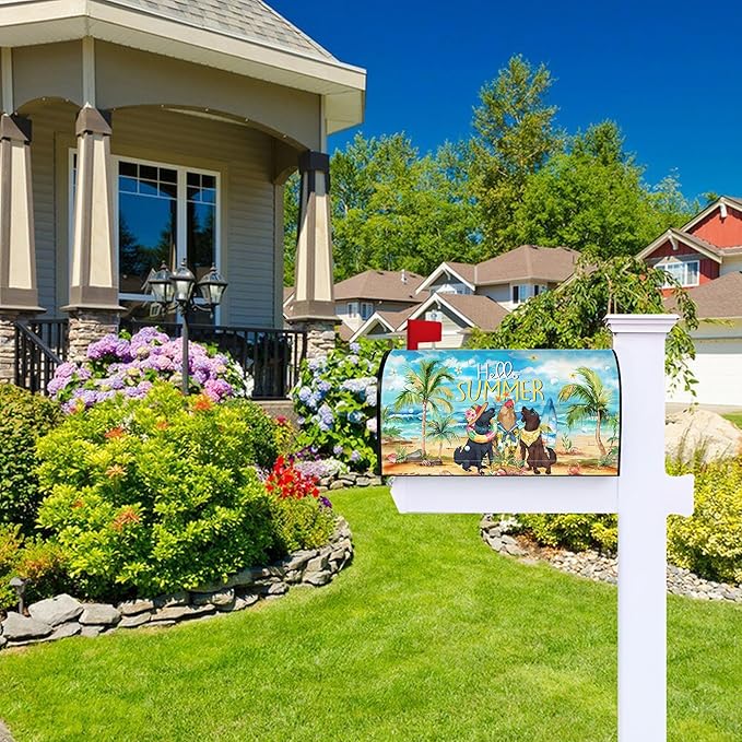 Summer Dog Mailbox Covers Magnetic Hello Summer Mailbox Cover Seasonal Post Letter Box Cover for Garden Yard Decor 25.5x21 Inch