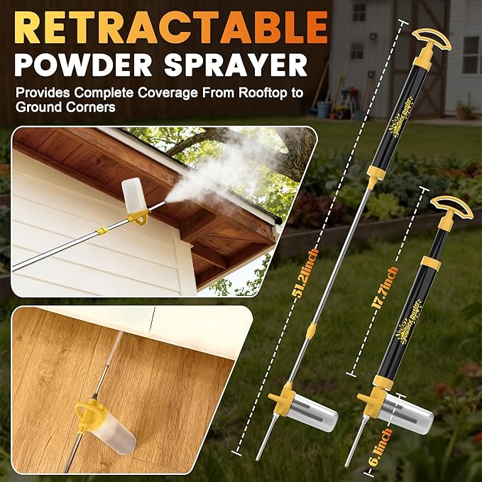 Diatomaceous Earth Powder Duster, Powder Sprayer with Adjustable Length 4FT, Multi-Purpose Application for Indoor Outdoor Garden (Yellow)