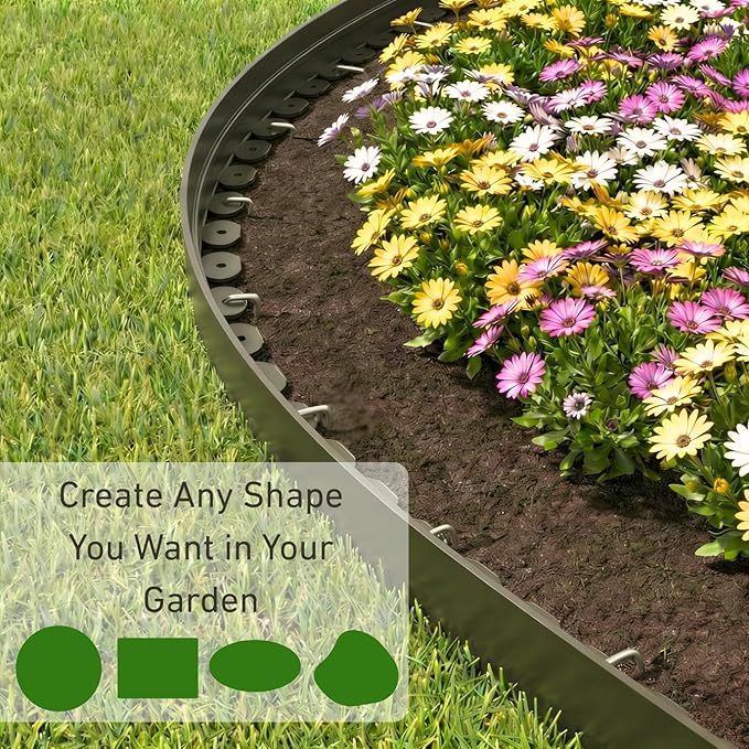 Bluepro Garden Edging Border, 4 Inch 66 ft No Dig Landscape Edging Border with 100 Steel Stakes (Strong) & Reinforced Design - Tall Plastic Lawn Barrier for Flower Beds, Walkways & Yard