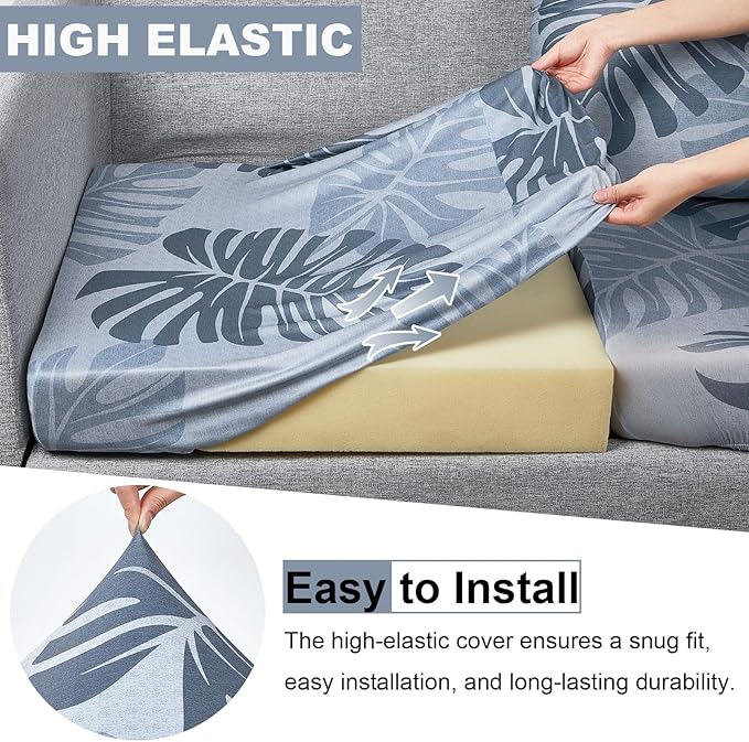 pickyNproud 8Pcs Patio Cushion Covers Stretch Outdoor Couch Cushions Slipcovers Replacement Washable Furniture Protector with Elastic Bottom Sofa Chair Seat Cover, Gray Leaves
