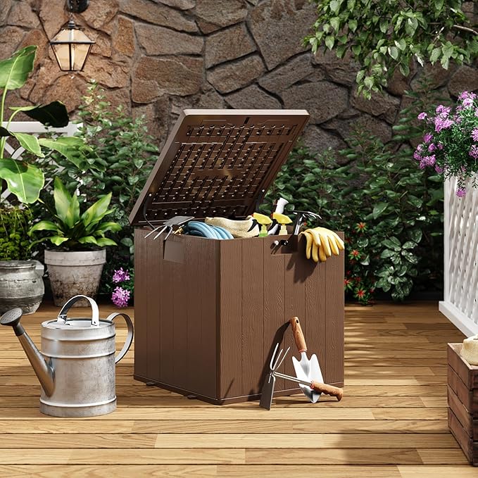 80 Gallon Outdoor Storage Box – Lockable Waterproof Resin Deck Box for Patio & Garden (UV Resistant, Holds Cushions, Tools, Pool Equipment) - Brown