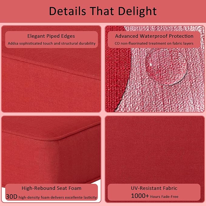 COZYVIDA Outdoor Deep Seat Cushion Set of 2, 22"x24" Seat & 23"x19" Back, Water-Proof Stain-Resistant UV Resistant Weather Resistant, 30D Foam with Recycled Fiber Fill and YKK Zippers,Chili-TPU