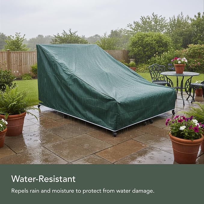 Covermates Classic Double Chaise Lounge Cover – Weather-Resistant Vinyl Outdoor Furniture Cover with Mesh Vent, Elastic Hem, UV Protection, Lightweight Patio, 63W x 82D x 38H, Green