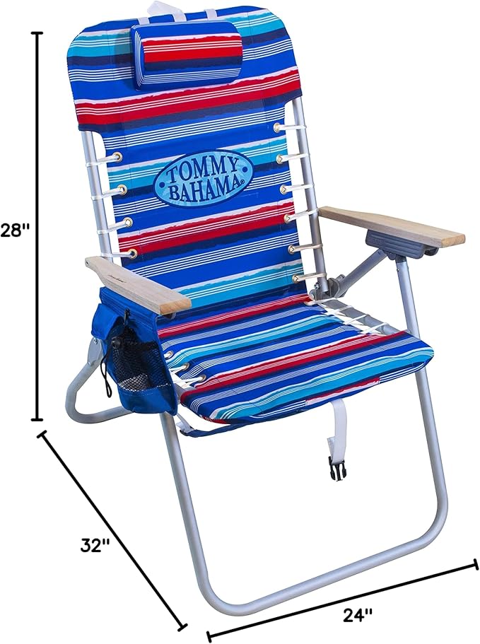 Tommy Bahama Hi-Boy 17" Seat Height 4-Position Lace-Up Suspension Folding Beach Backpack Chair