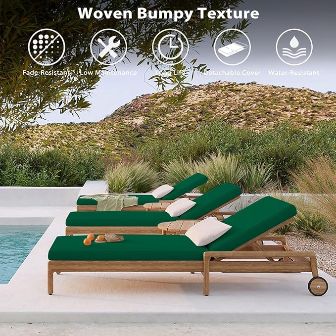 Sundale Outdoor Olefin Chaise Lounge Cushion, Water-Resistant Patio Lounge Chair Cushion, Thick Lounger Pad with 4 Straps Dark Green, 80 x 26 x 4 Inches