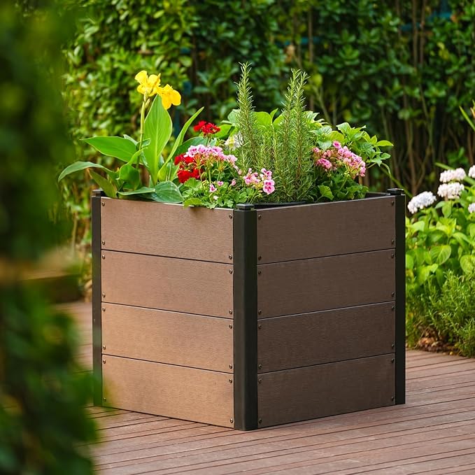 Garden Raised Bed, 25*25*24in Deep Root Planter Box for Patio, Outdoor Herb with Bottom, Vegetable, and Flower Gardening - Durable Wooden Style Planter Box for Easy Mobility and Clearance