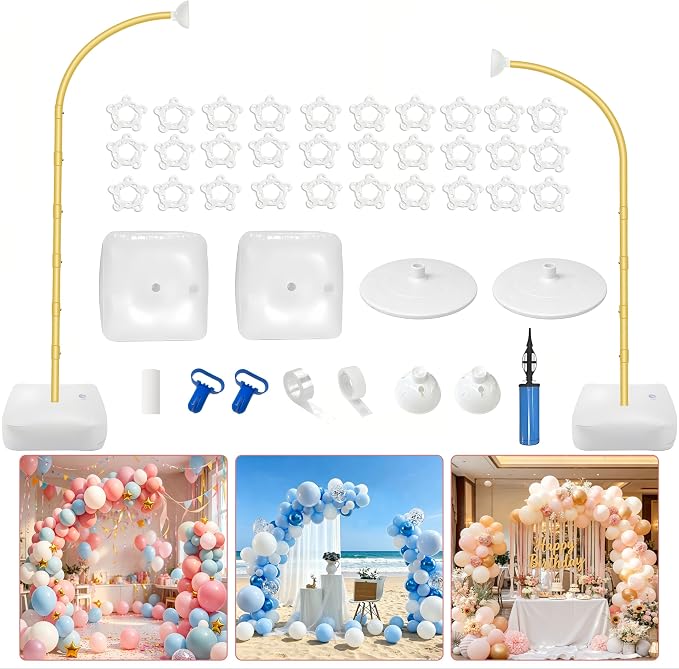 Balloon Arch Kit,Adjustable 8.2FT & 6FT Half Balloon Arch Stand with Base for Birthday Wedding Baby Shower Graduation Party Decorations(Gold)