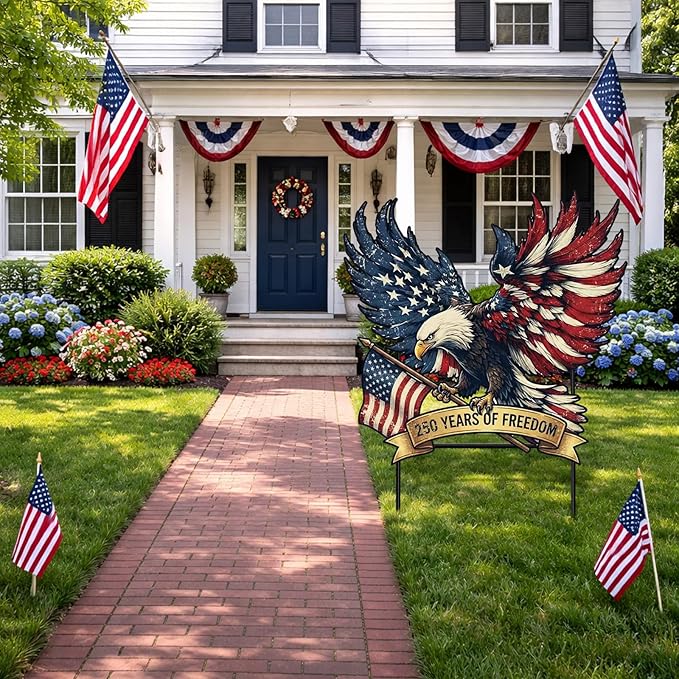 Weysat 4th of July Decoration Outdoor Metal 250th Anniversary Yard Sign Freedom America Patriotic Eagle Garden Stakes Independence Day Lawn Porch Decor for Home Pathway Front Door Yard Patio Decor